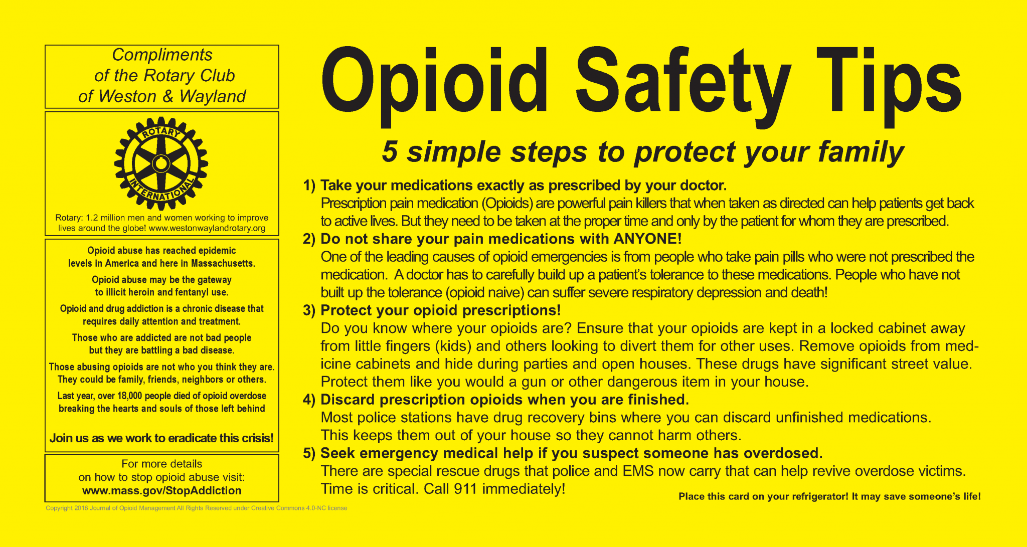 Rotary Opioid Safety Card Yellow